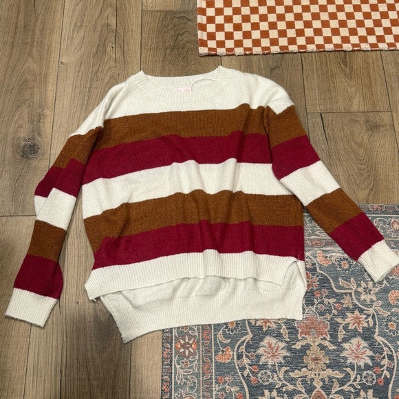 Striped Sweater in Cream, Brown, and Red Women’s Large - Picture 1 of 4